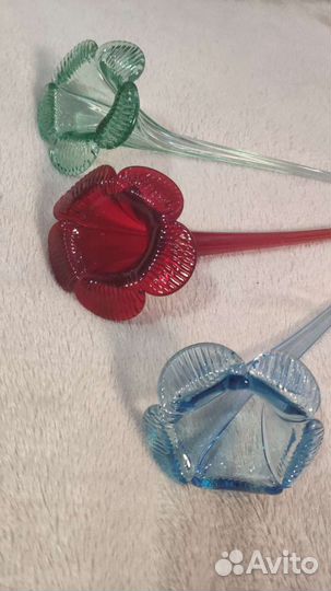 Стеклянные цветы,цветное стекло,СССР 3 штуки