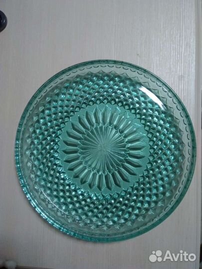 Блюдо хрустальное цветное стекло СССР
