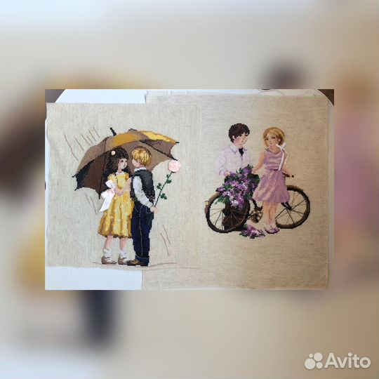 Картина мальчик и девочка ручная работа крестиком