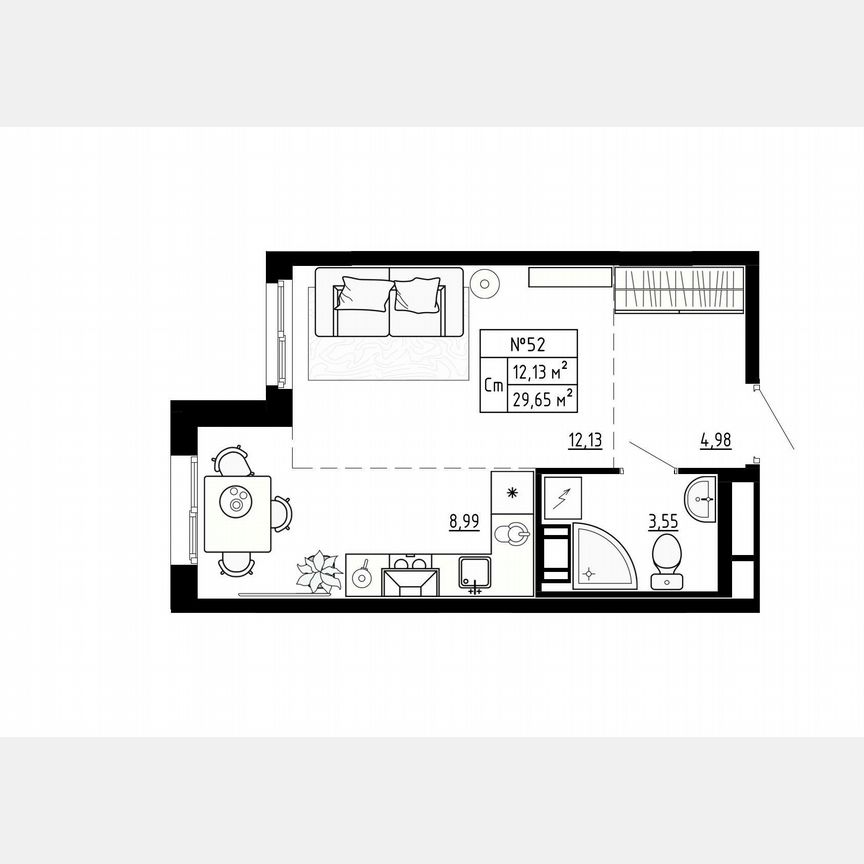 Квартира-студия, 29,7 м², 2/4 эт.