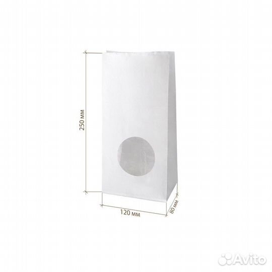 Бумажный крафт пакет с круглым окном, белый