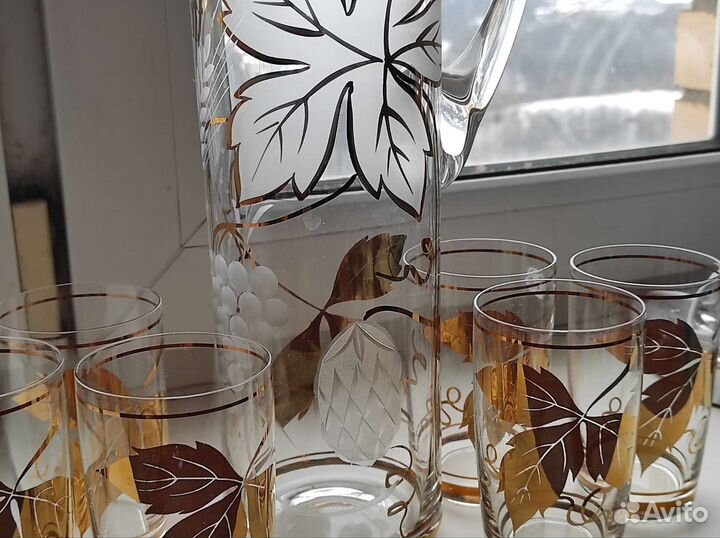 Кувшин и 6 стаканов Богемия