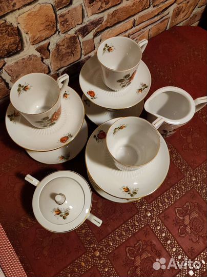 Чайно кофейный сервиз. Оранжевая роза. Польша