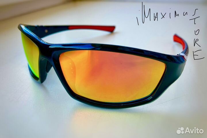 Поляризационные зеркальные очки чёрно-красные