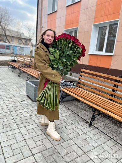 Премиум роза Эквадор. 101 роза 110 см