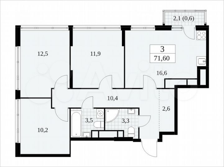 3-к. квартира, 71,6 м², 30/30 эт.