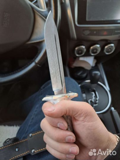 Нож финка Дамаск ножны из натуральной кожи