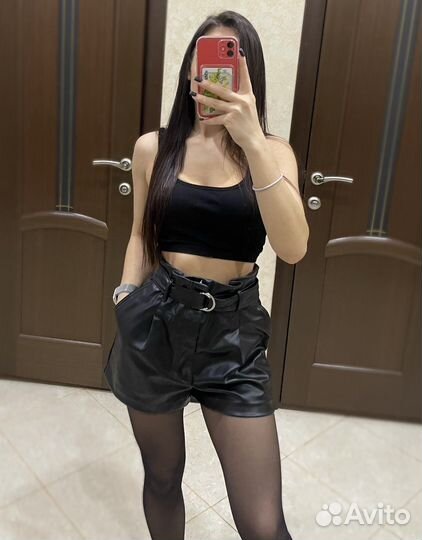 Шорты экокожа 36 h&m