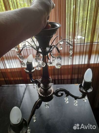 Люстра латунь винтаж хрустальные подвес.ссср