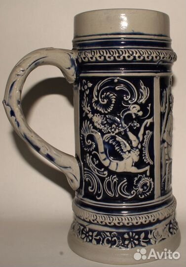 Большая Антикварная Немецкая Пивная Кружка Охотник