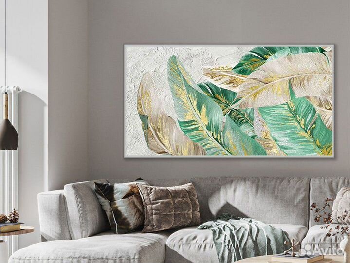 Картина маслом с золотой поталью Листья