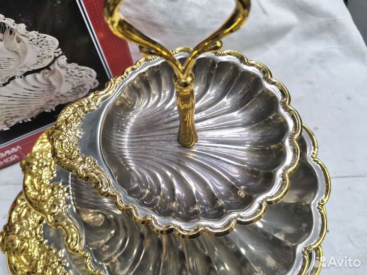 Конфетница Этажерка Ракушки Металл