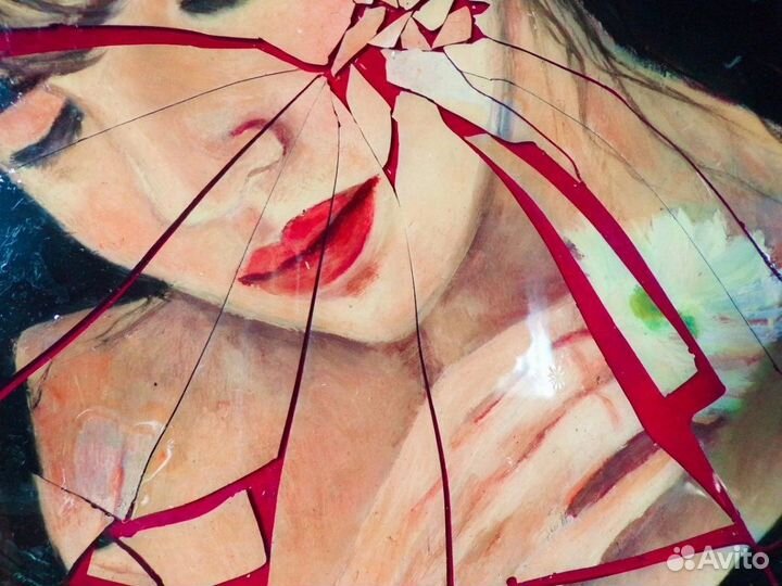 Портрет маслом на стекле с эффектом трещин