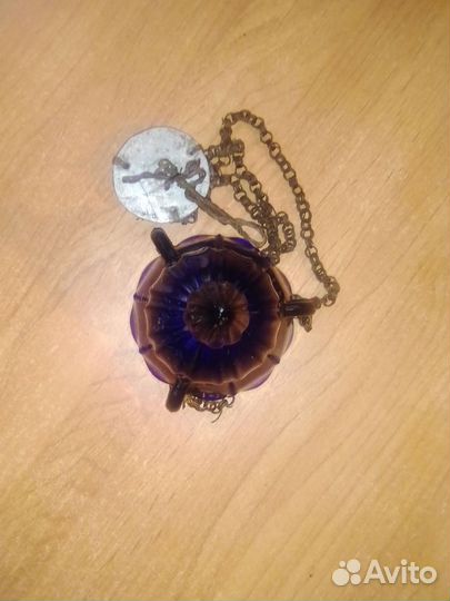 Старинная лампада синее стекло