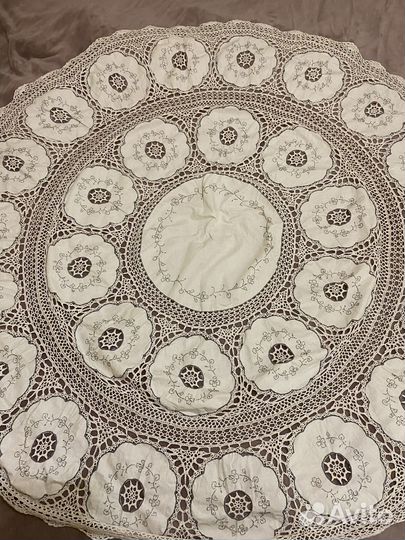 Винтажная скатерть, ручная работа. Круглая