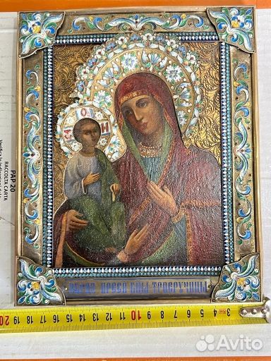 Икона,богородица троеручница,серебро,84 пр,эмаль