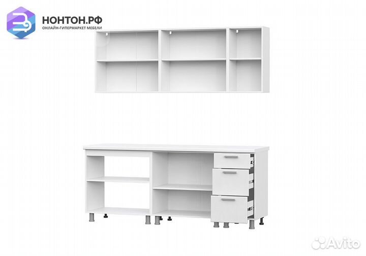 Кухня Эстель 2.0 м белый / белый глянец