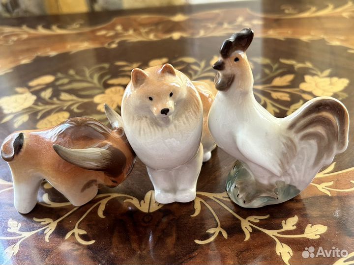 Петух бык лайка статуэтка фарфор лфз