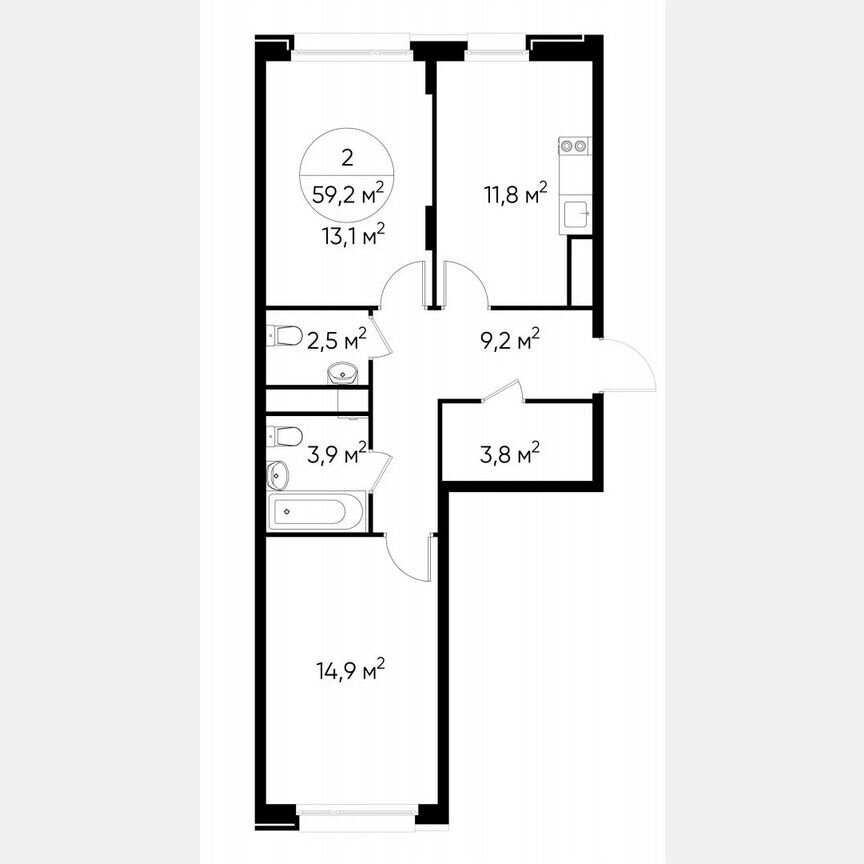 2-к. квартира, 59,2 м², 7/17 эт.