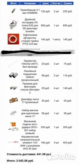 3D принтер комплектующие (Chimera и др)