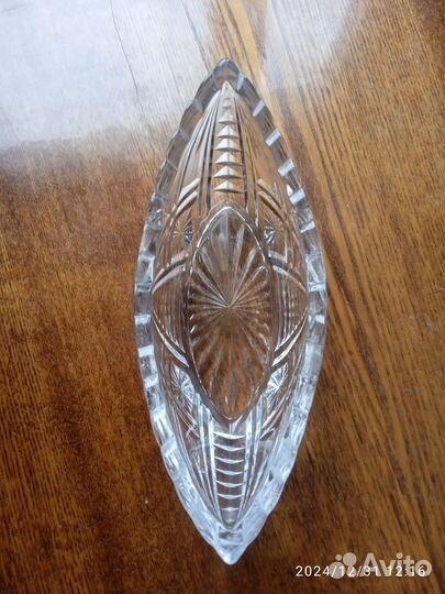 Конфетница лодочка хрустальная СССР. Длина 21,5 см