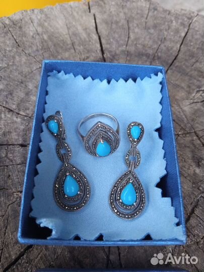 Серебряные серьги+кольцо