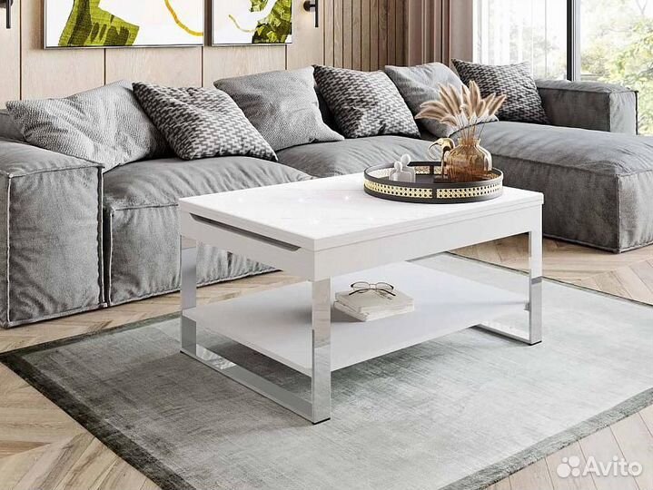 Журнальный стол-трансформер Агат 36 Белый шпон