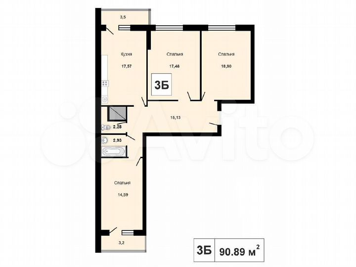3-к. квартира, 95,8 м², 4/23 эт.