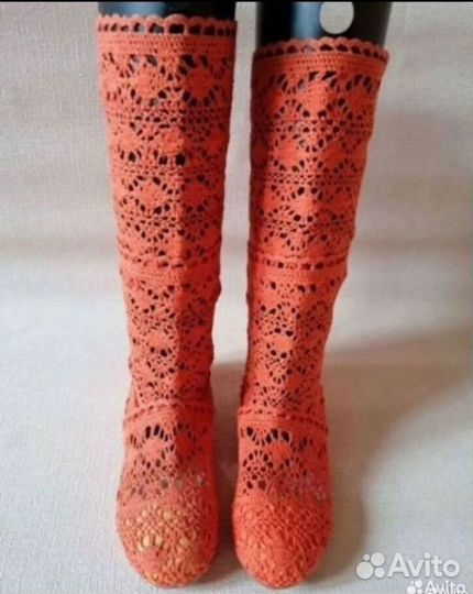 Новые Вязанные Ажурные Сапоги Хлопок