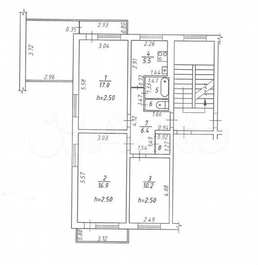 3-к. квартира, 60,2 м², 2/5 эт.
