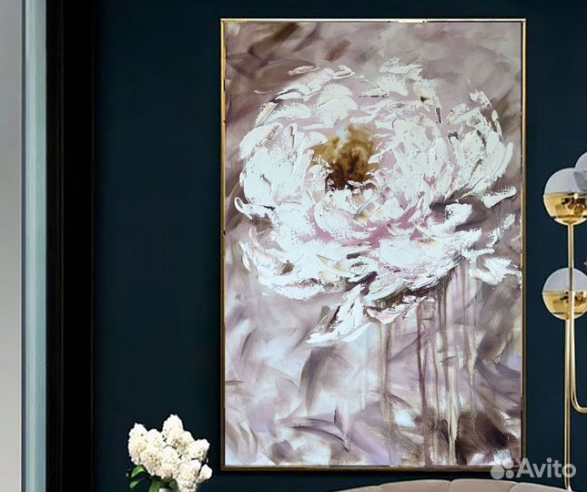 Абстрактный нежный пудровый пион в гостиную
