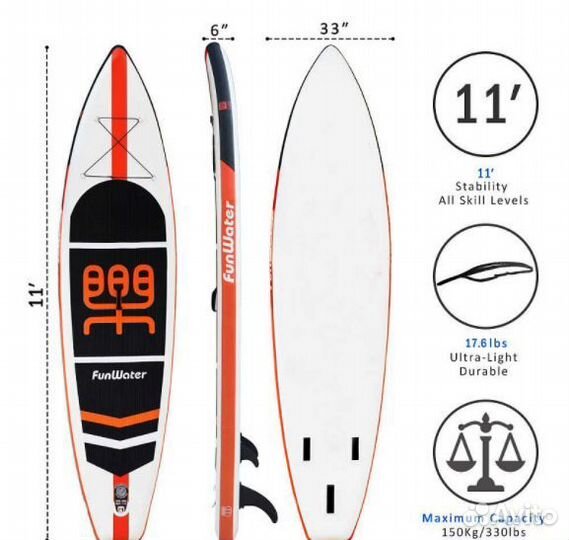 Надувная доска для sup-бординга funwater 11'