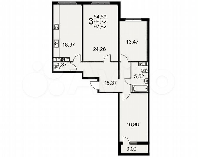 3-к. квартира, 97,8 м², 3/17 эт.