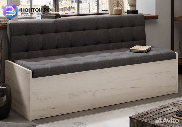 Скамья Форест дуб крафт белый / велюр серый