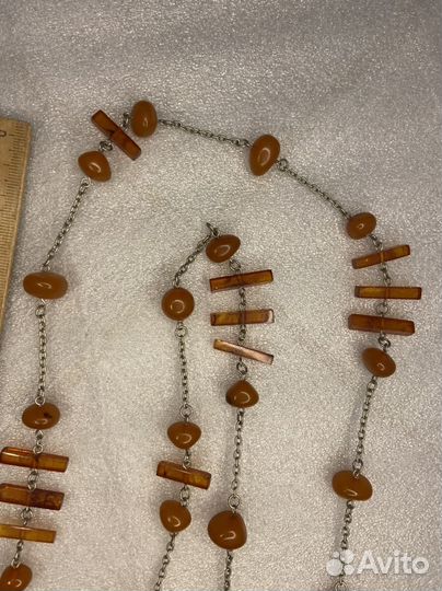 Бусы колье Янтарь Длинные металл СССР