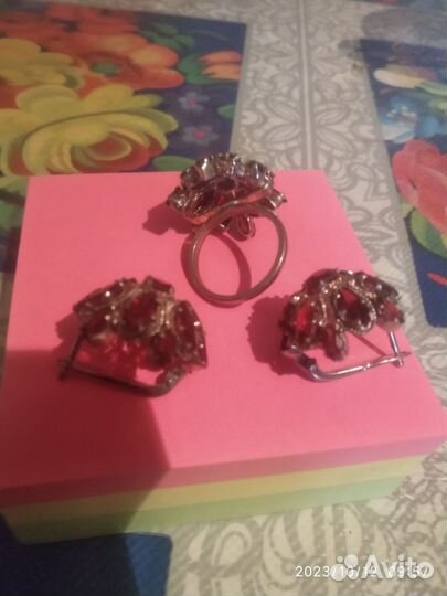 Серебряный комплект с гранатами Чехия 1970х годы