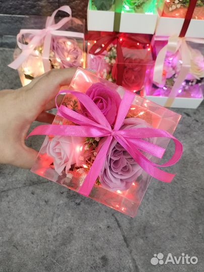 Светящиеся мини букетики в коробке - аквариум