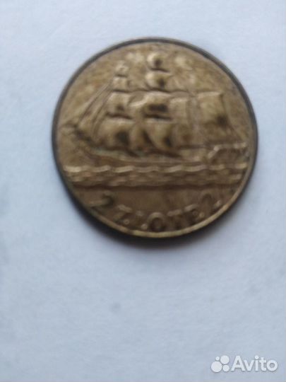 2 злотых 1936г парусник