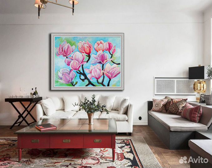 Кaртинa Магнолия Цветы весной текстурная масло