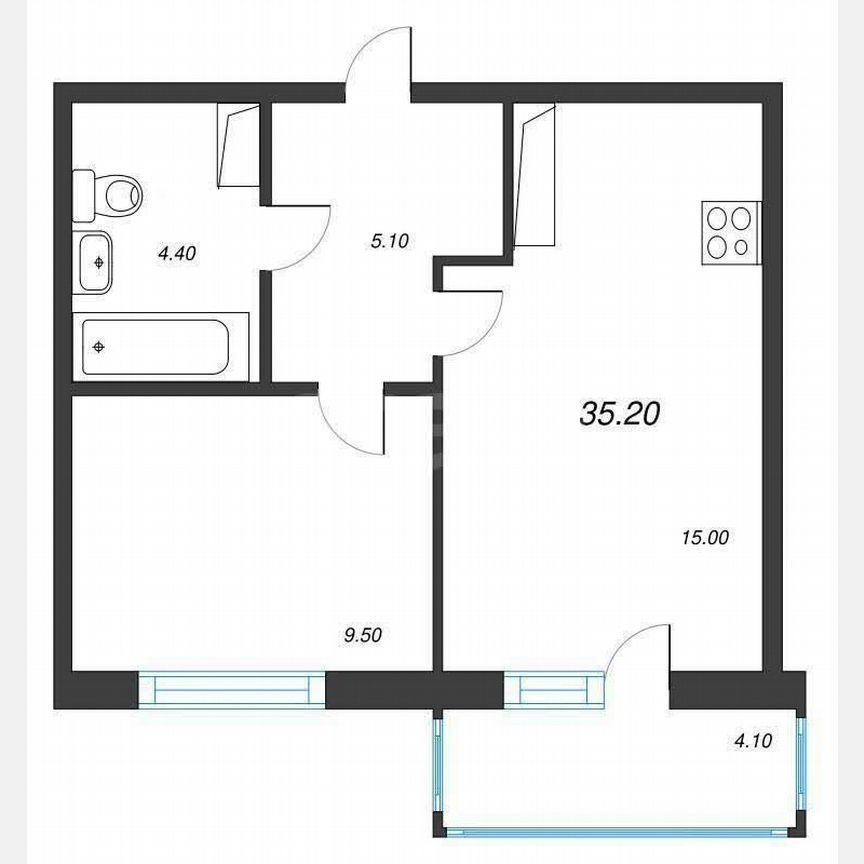 1-к. квартира, 35,2 м², 5/12 эт.