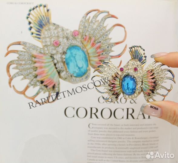 Антикварная брошь Coro Craft Sterling рыба США