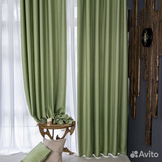 Комплект портьер рогожка Орфей Лайм шторы