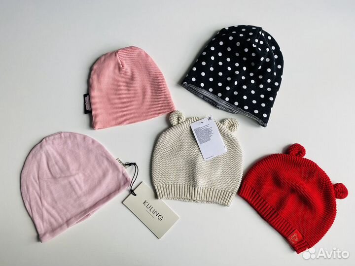 Шапочки на девочку, новые и б/у 68-74