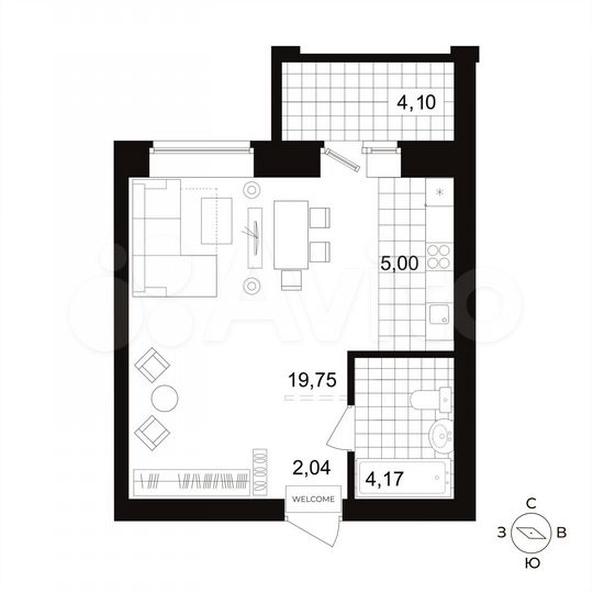 1-к. квартира, 31,2 м², 1/4 эт.