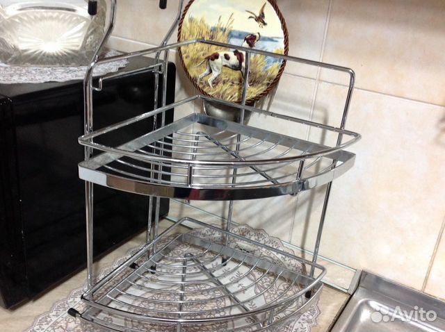 Полка угловая двойная на кухню на рейлинг