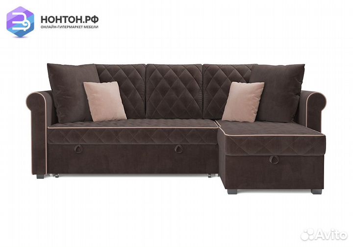 Угловой диван дельфин Берлин микровелюр коричневый