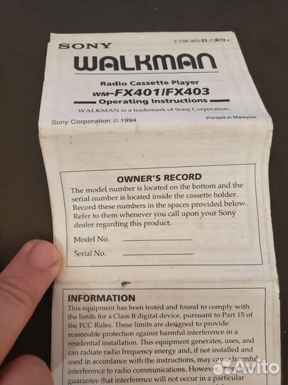 Кассетный аудио плеер sony walkman ретро из 90 х
