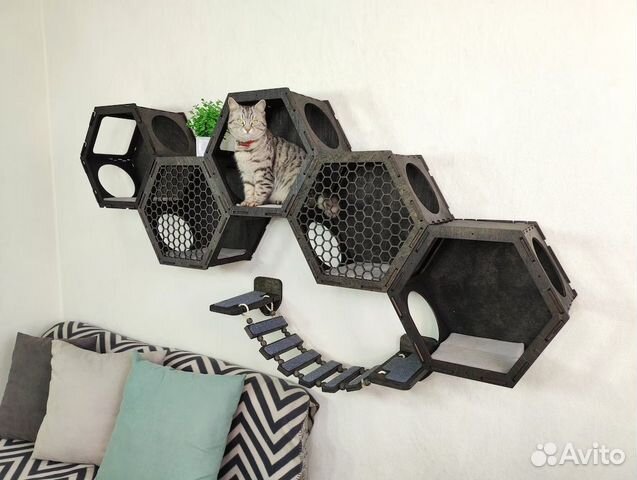 Настенный комплекс для кошки, ступеньки, мостик