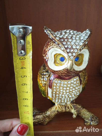 Сова шкатулка метал и стразы