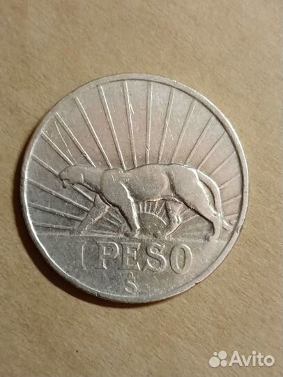 1 песо 1942 Уругвай Монета Серебро Пума